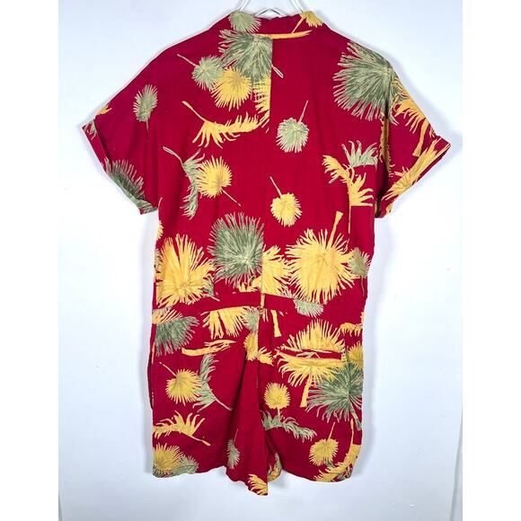 Free People Women's Malibu Hawaiian Romper M Maroon Combo Cotton Tropical - Picture 4 of 13